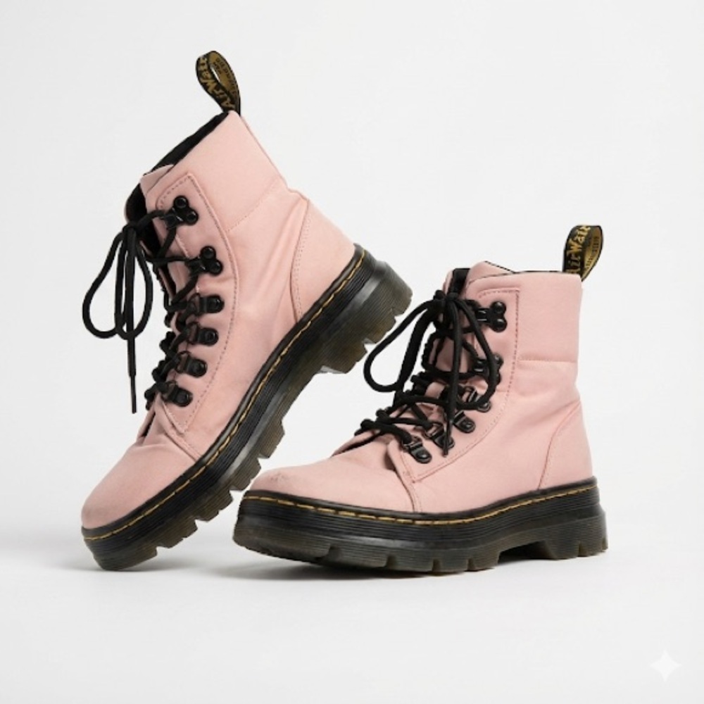 Dr Martens Combs Combat Boots Ankle Pink Lace Up Lug Sole Womens US 6